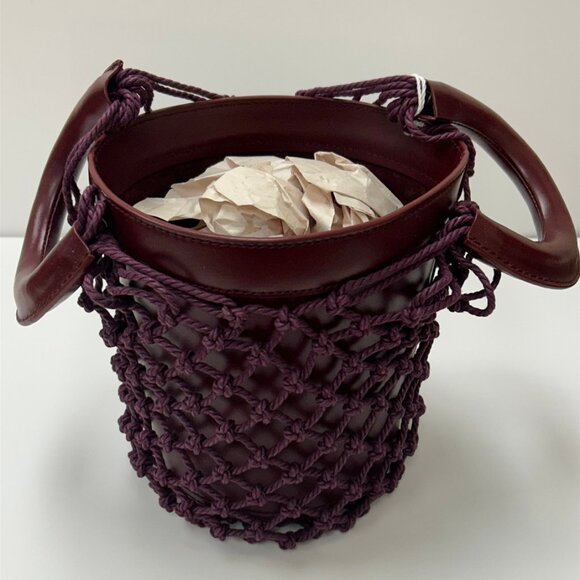 Staud Keaton Redor brown Leather Bucket Bag or Staud Moreau Macramé Purple Lea